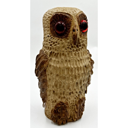 461 - Studio pottery owl with large glass eyes, 32cm high