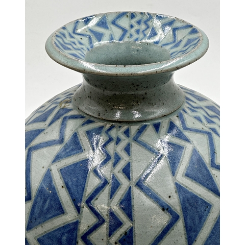 464 - Jane Searle studio pottery stoneware baluster vase, with faceted zigzag decoration, 33cm high