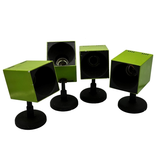 1194 - A set of four French spot lights all in square green metal cases, each 20cm high approx (4)