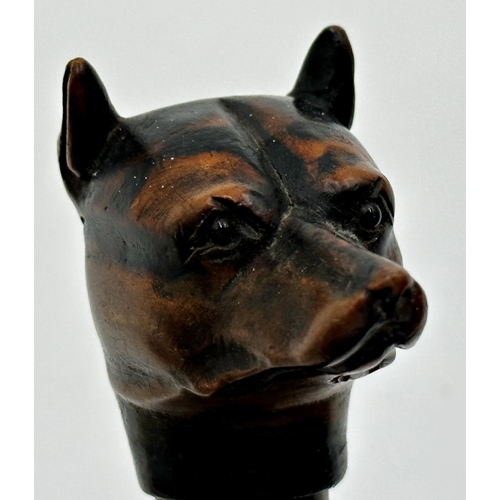 561 - Swaine & Adeney quality carved hound head letter opener/page turner, with glass eyes, 34cm long