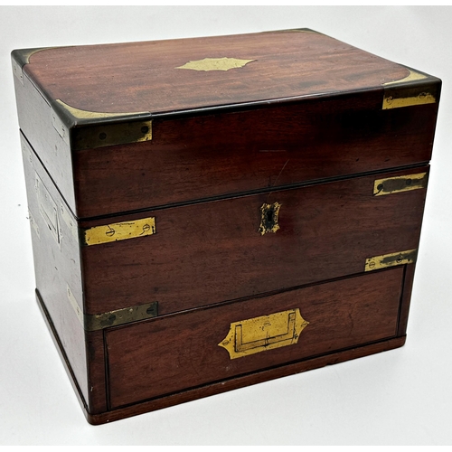 571 - Exceptional 19th century mahogany and brass bound campaign style travelling apothecary cabinet, the ... 