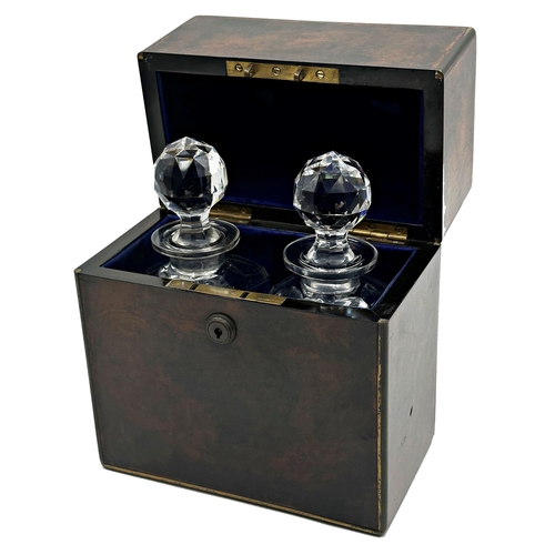 577 - Exceptional quality 19th century brass-bound burr walnut decanter box, the hinged lid with baize lin... 