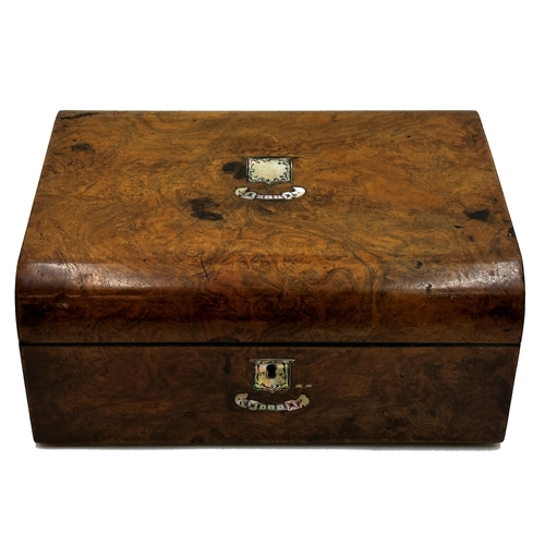 578 - 19th century pearl inlaid burr walnut casket, 13cm high x 30cm wide