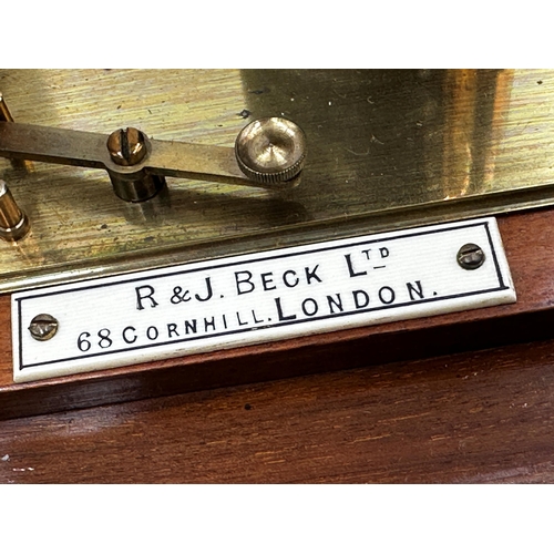 62 - R & J Beck Limited of 68 Cornhill Street, London satinwood case barograph, 37cm long x 21cm high.