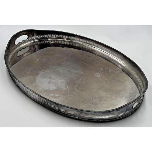 328 - Good quality silver plated twin handled gallery tray, 62cm x 41cm.