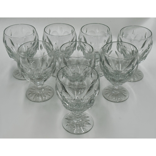 437 - Set of eight good quality cut glass rummers with faceted bowls and star cut bases, each 14.5cm high ... 