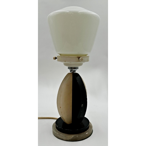 1190 - Period Art Deco alabaster table lamp with opaline glass shade. 36cm high.