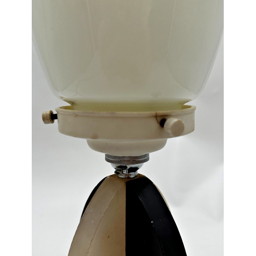 1190 - Period Art Deco alabaster table lamp with opaline glass shade. 36cm high.