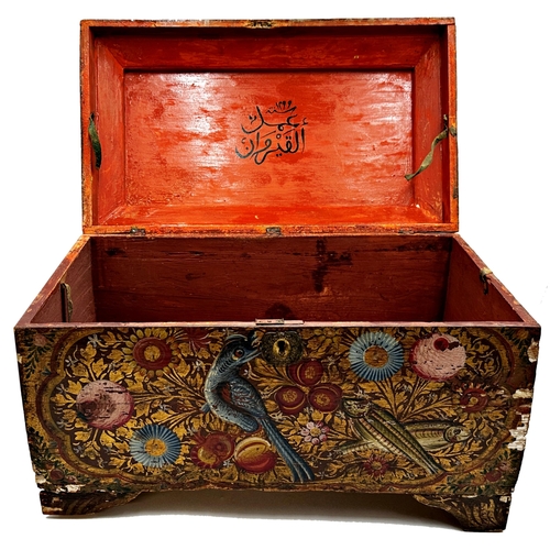 1335 - Exceptional quality gesso painted Eastern casket, the hinged lid enclosing a red painted interior, t... 