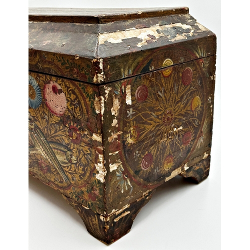 1335 - Exceptional quality gesso painted Eastern casket, the hinged lid enclosing a red painted interior, t... 