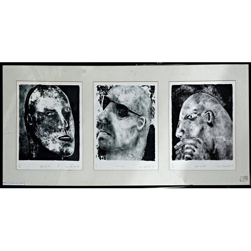 1285 - Sian Edwards (20th century) - 'Hear no evil, see no evil, speak no evil', signed and dated 1987, thr... 