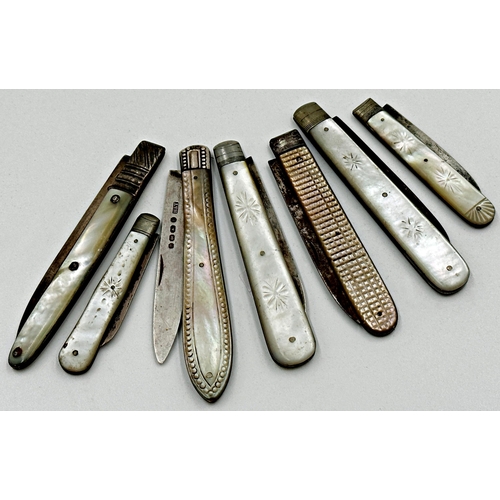 215 - Set of seven Georgian and later pearl handled folding fruit knives (7)