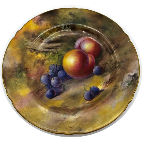 472 - Royal Worcester porcelain cabinet plate hand painted with fruits in a grotto by Horace Price, 18cm d... 