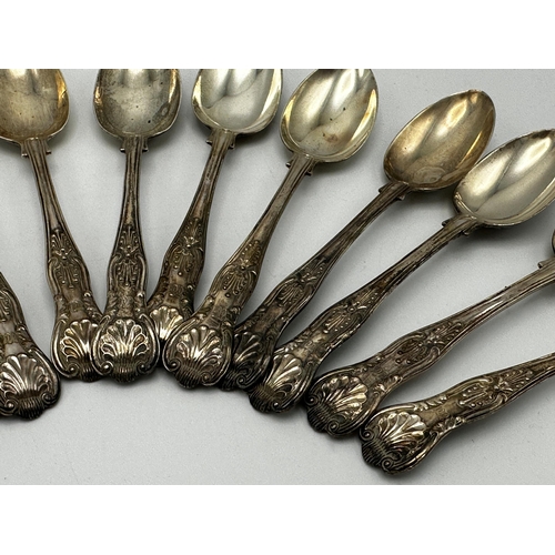 278 - Comprehensive set of twelve Victorian Kings Pattern silver teaspoons, maker Josiah Williams & Co, Lo... 