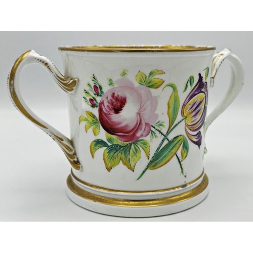 478 - Important 19th century porcelain twin handled mug relating to the abolition of slavery, one side han... 