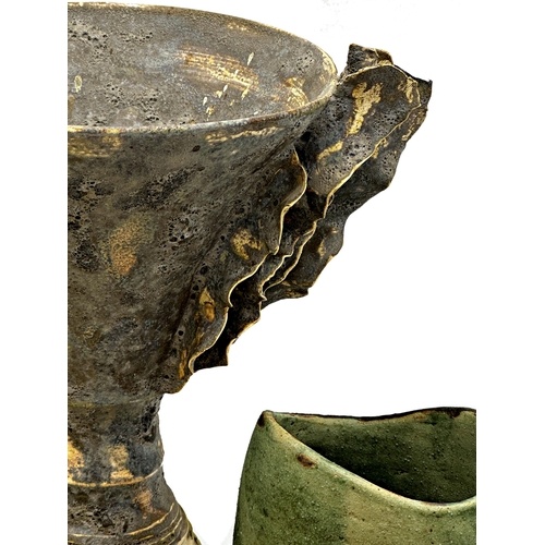 468 - Large collection of various mid-20th century and later studio pottery to include a raku twin handled... 