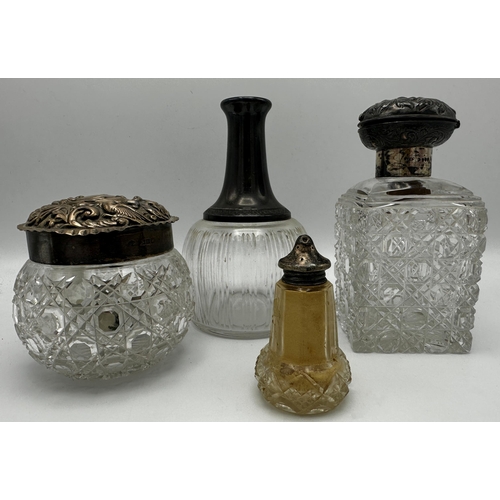 290 - Good quality Victorian silver lidded cut glass scent bottle, with button clasp and glass stopper, ma... 