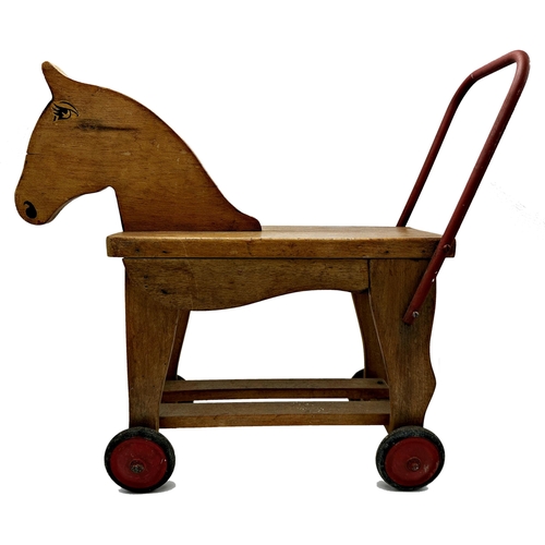 716 - Vintage carved push along horse, 58cm long