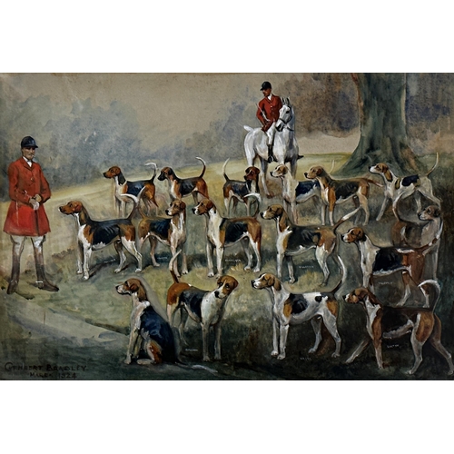 1545 - Cuthbert Bradley (1861-1943) -Foxhounds and Huntsmen, signed and dated 1924, watercolour with gouach... 