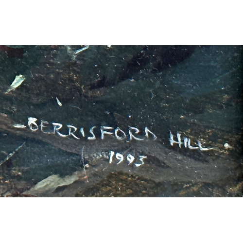 1549 - Berrisford Hill (b.1930) - expansive rural landscape with a fox stalking pheasants, signed and dated... 