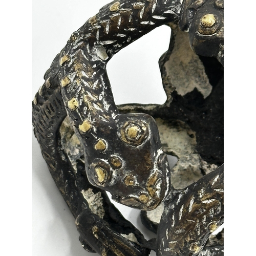 510 - Unusual tribal bronze sceptre or staff mount, in the form of coiled snakes, 14cm long