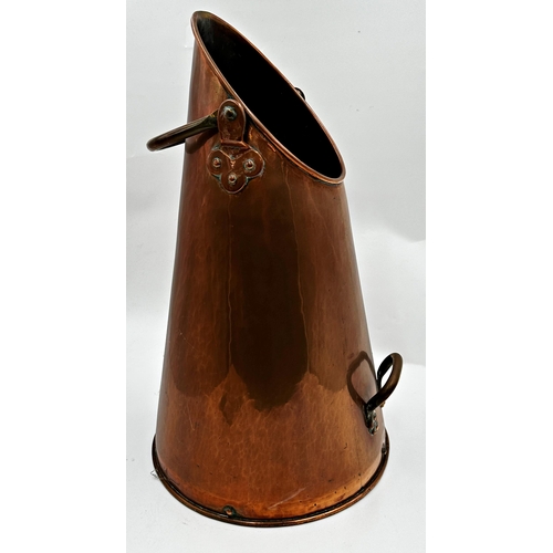 616 - 19th century copper and brass handled coal scuttle, 54cm high