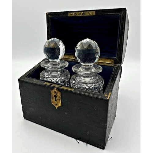 495 - Antique boxed set of two miniature decanters