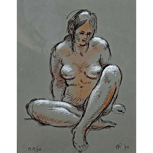 1258 - Bernard Reynolds (1915-1997) - Seated Nude, pen and red chalk, initialled and dated 1996, 28.5 x 21c... 