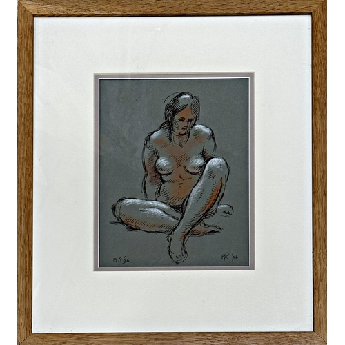 1258 - Bernard Reynolds (1915-1997) - Seated Nude, pen and red chalk, initialled and dated 1996, 28.5 x 21c... 