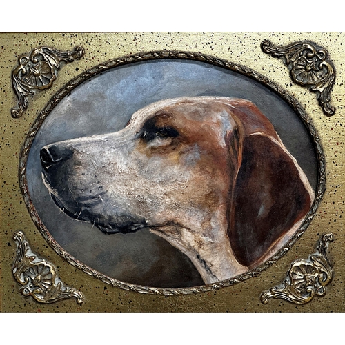 1535 - Attributed to John Emms (1843-1912) - bust portrait of a Foxhound, unsigned, oil on board, oval moun... 