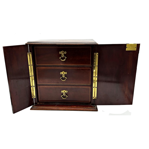 732 - Inlaid mahogany two door, three drawer table cabinet. H 33cm, W 31cm, D 23cm