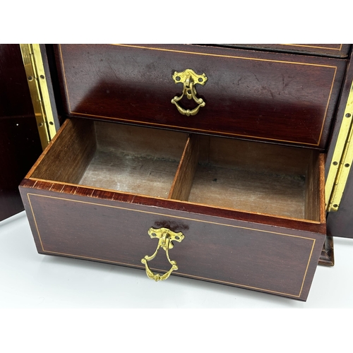 732 - Inlaid mahogany two door, three drawer table cabinet. H 33cm, W 31cm, D 23cm