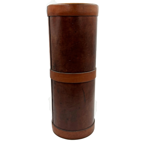 745 - Leather bound cylindrical stick stand, 63cm high