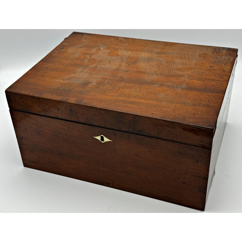 388 - 19th century mahogany casket full of interesting items, to include coins, jewellery etc (a rummagers... 