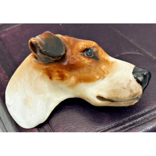 181 - Royal Doulton porcelain Foxhound head brooch, 4.5cm long, in an Asprey box