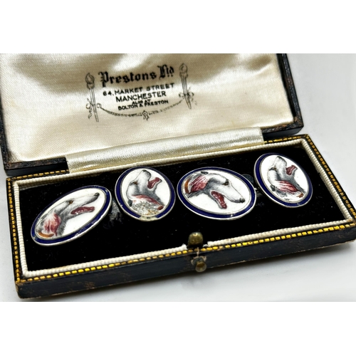 101 - Pair of white metal cufflinks enamelled with Afghan hound heads