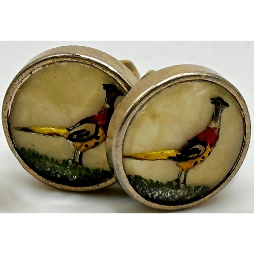 106 - Pair of Stratton Essex crystal type cufflinks, set with a pheasant