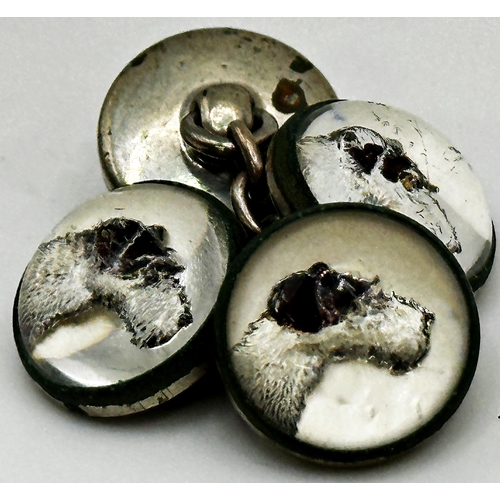 108 - Pair of chrome and Essex crystal intaglio cufflinks, set with Foxhound heads