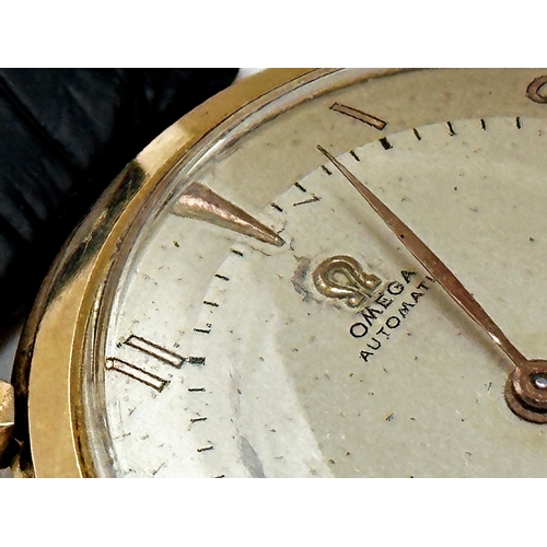 1 - Vintage 18ct Omega Automatic gents watch, 38mm case, champagne dial with gilt hand and numerals, sub... 