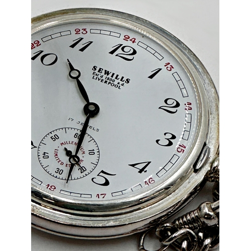 3 - Sewills of Liverpool - 'The Millennium Limited Edition Silver Pocket Watch', engine turned half hunt... 