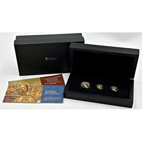 119 - Hattons of London 2021 George and The Dragon 200th Anniversary Gold Sovereign Fractional Set, compri... 