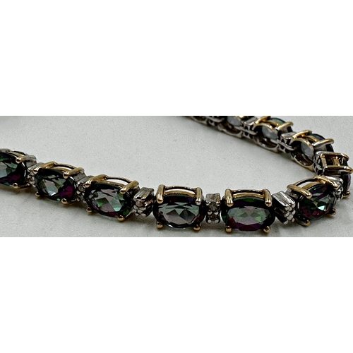 120 - 9ct and platinum Mystic Topaz and diamond tennis type bracelet, 19.5cm long, 9.6g