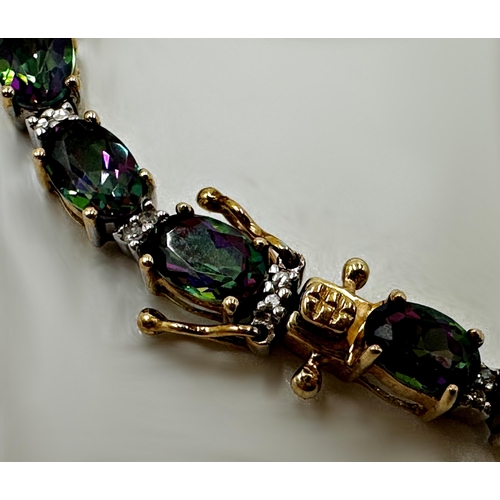 120 - 9ct and platinum Mystic Topaz and diamond tennis type bracelet, 19.5cm long, 9.6g