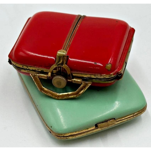 61 - Two Art Deco brass and enamel hinged purse clocks