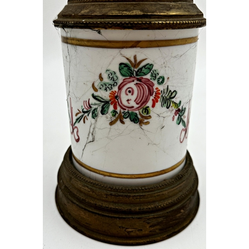 1175 - Good 19th century sevres style porcelain table lamp of stepped circular form, with hand painted flor... 