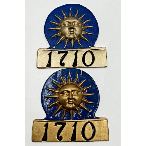 623 - Pair of Salop iron Sun Life Assurance fire mark 1710 plaques, 17 x 17cm (2)