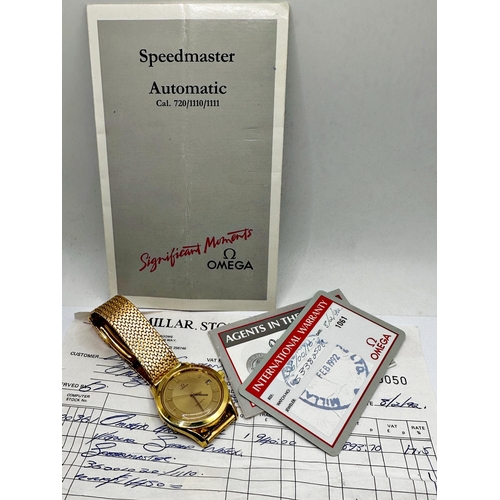 11 - Vintage 18ct Omega 720/1110/1111 Speedmaster Automatic gents wristwatch, 35mm case, gilt dial with i... 