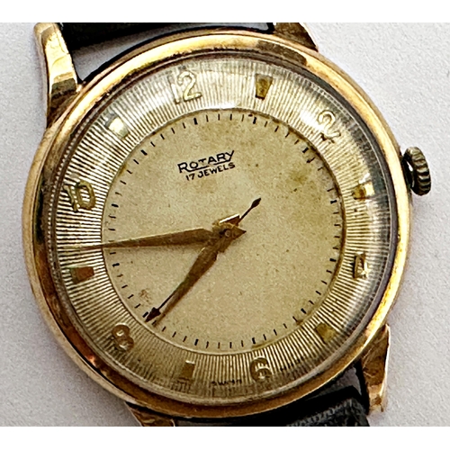 14 - Vintage 9ct Rotary 17 jewels gents watch, 35mm case, convex champagne dial with gilt hands and numer... 