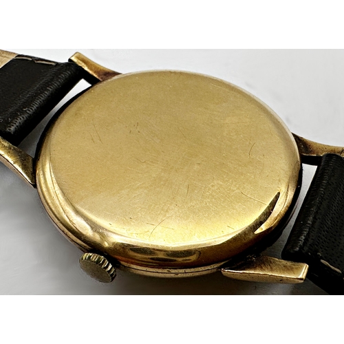 14 - Vintage 9ct Rotary 17 jewels gents watch, 35mm case, convex champagne dial with gilt hands and numer... 