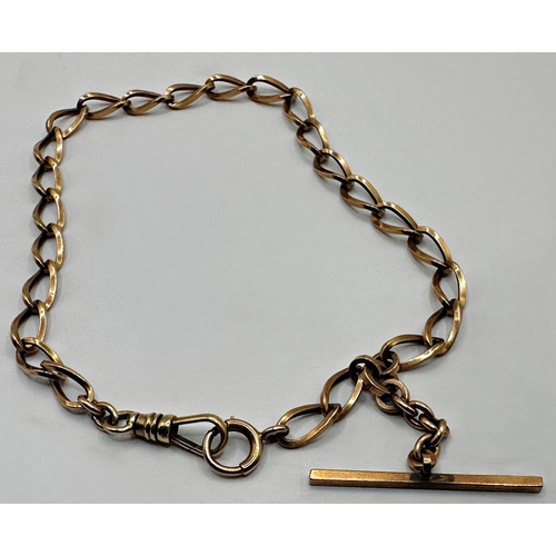 159 - Good quality 9ct cast curb link Albert chain with T-bar, 30cm long, 18.9g